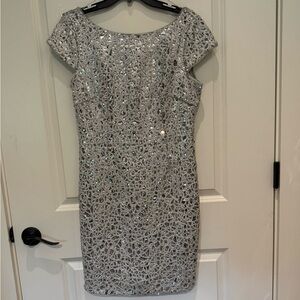 Adrianna Papell Silver Sequin Mini Dress
